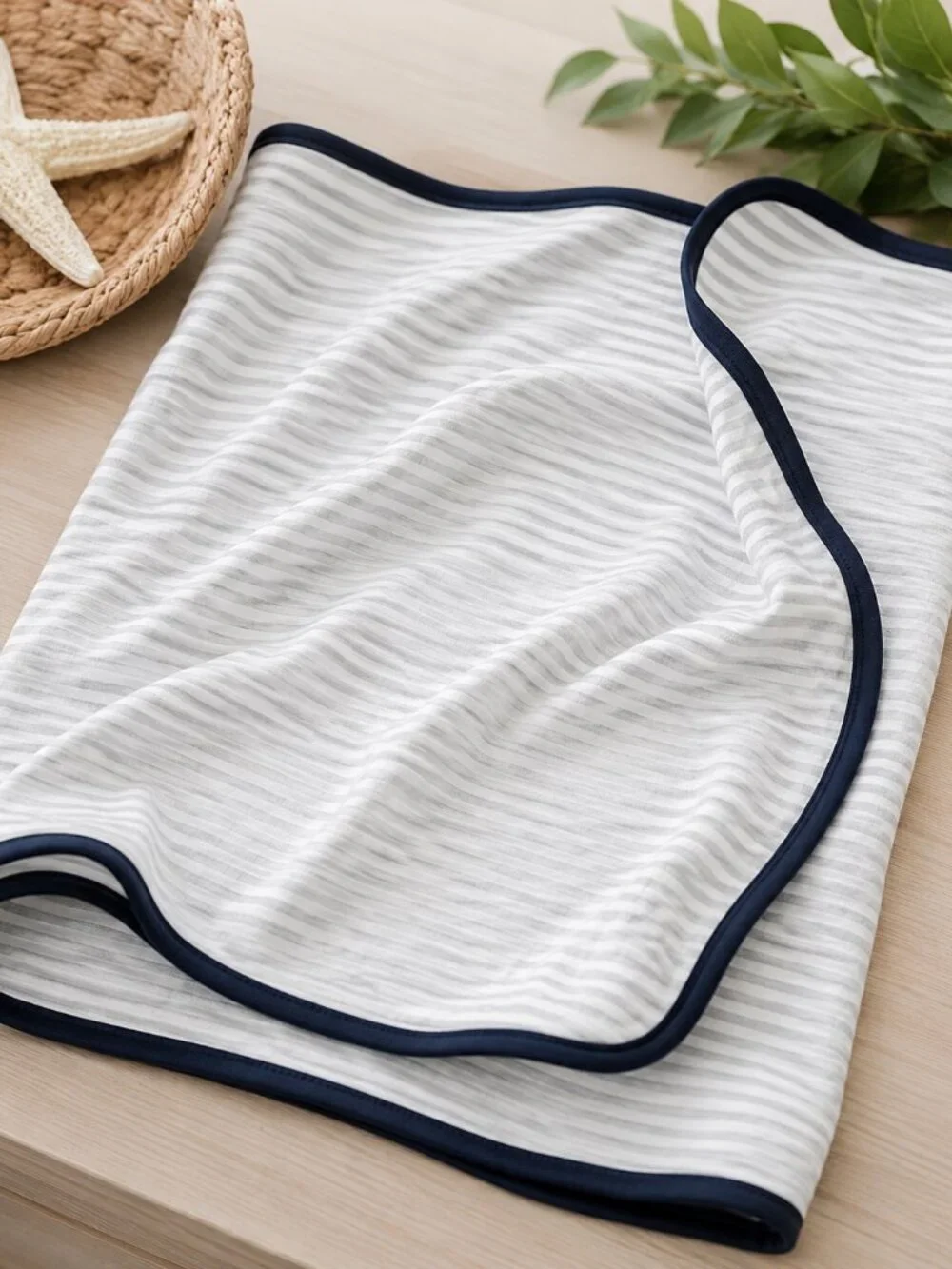 Baby Gear Gray White Striped Blanket Black Trim
